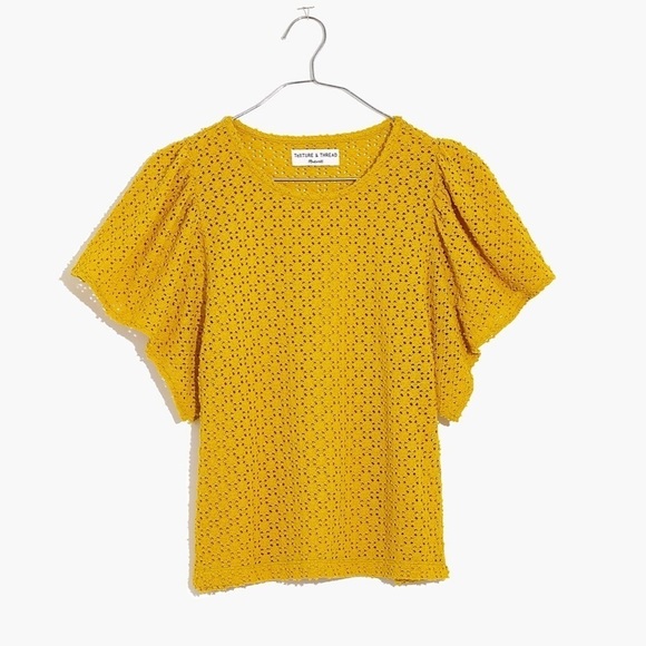 Madewell Texture & Thread Eyelet Flutter-Sleeve Top in Yellow Size Small - Picture 8 of 8